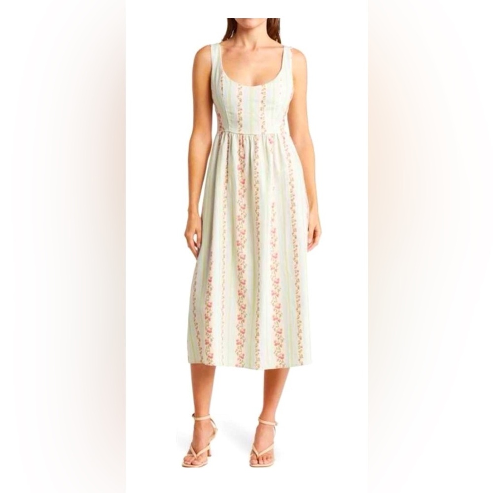 WeWoreWhat Sleeveless Floral Stripe Midi Dress